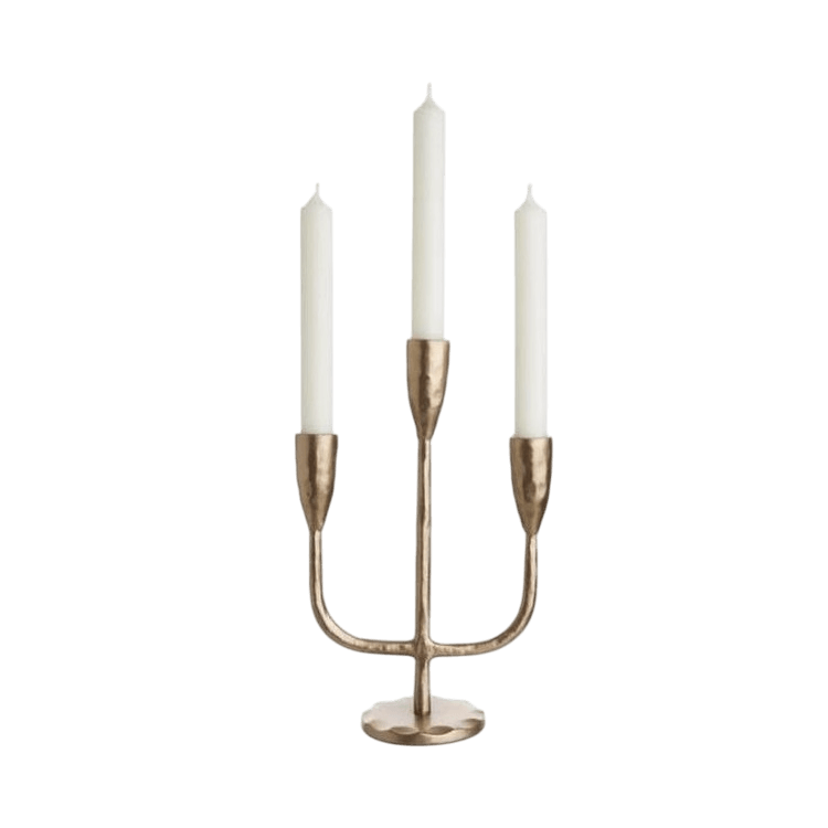 IRON GOLD 3 STICKS CANDLEBRA HOLDER